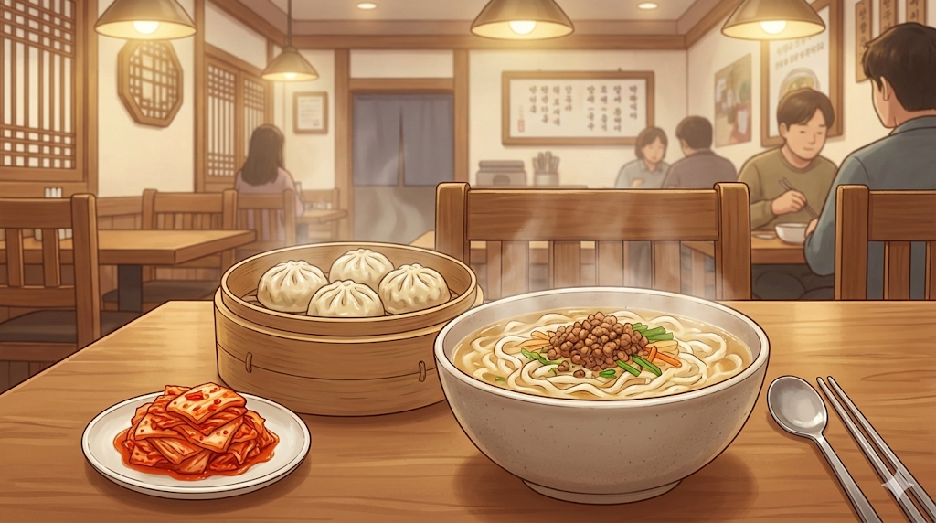 Delicious Kalguksu and Mandu, a highlight of the Myeongdong street food guide.