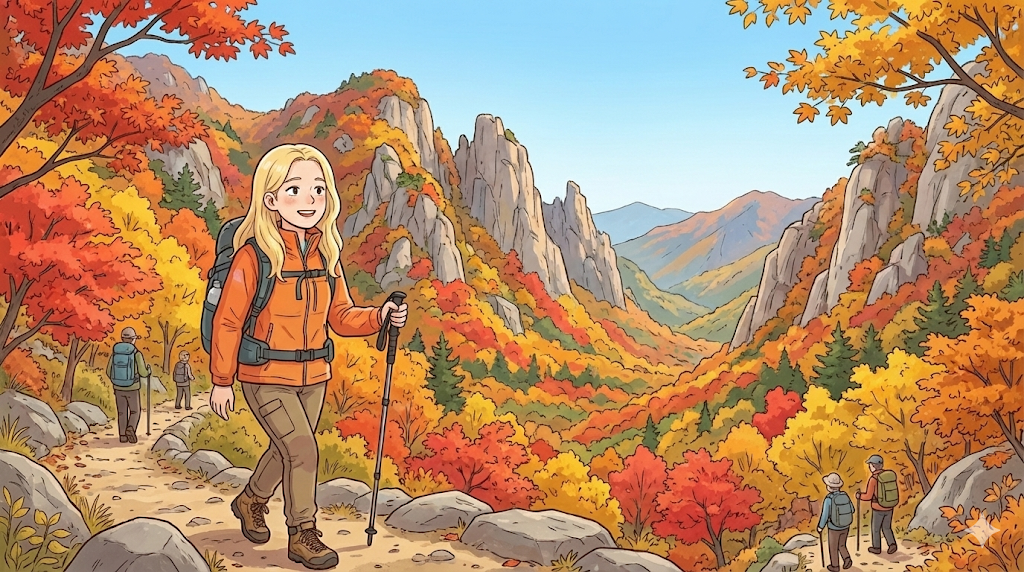 Beautiful autumn foliage at Seoraksan, a highlight of hiking in Korea.