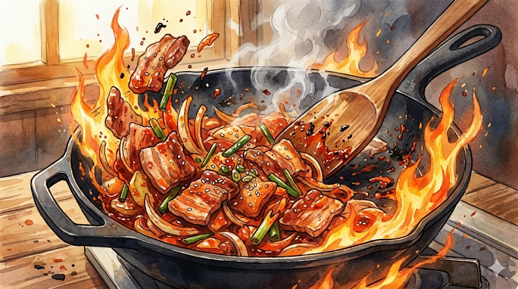 Savory Jeyuk Bokkeum (Spicy Pork), a staple among Gochujang Dishes.