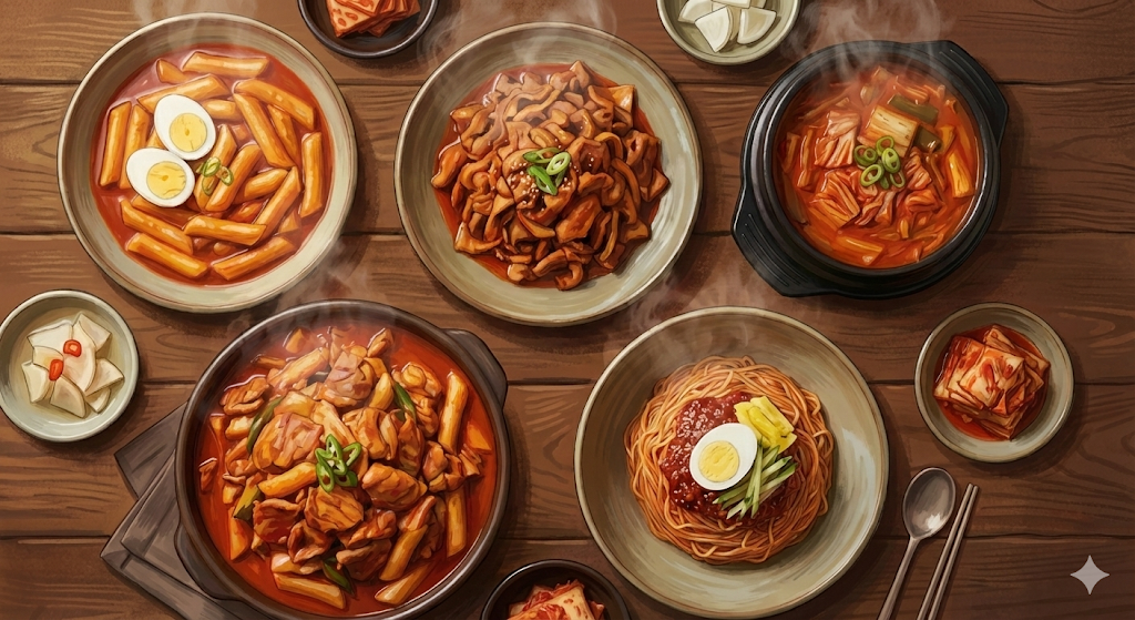 A collection of 5 recommended Spicy Korean Food items.