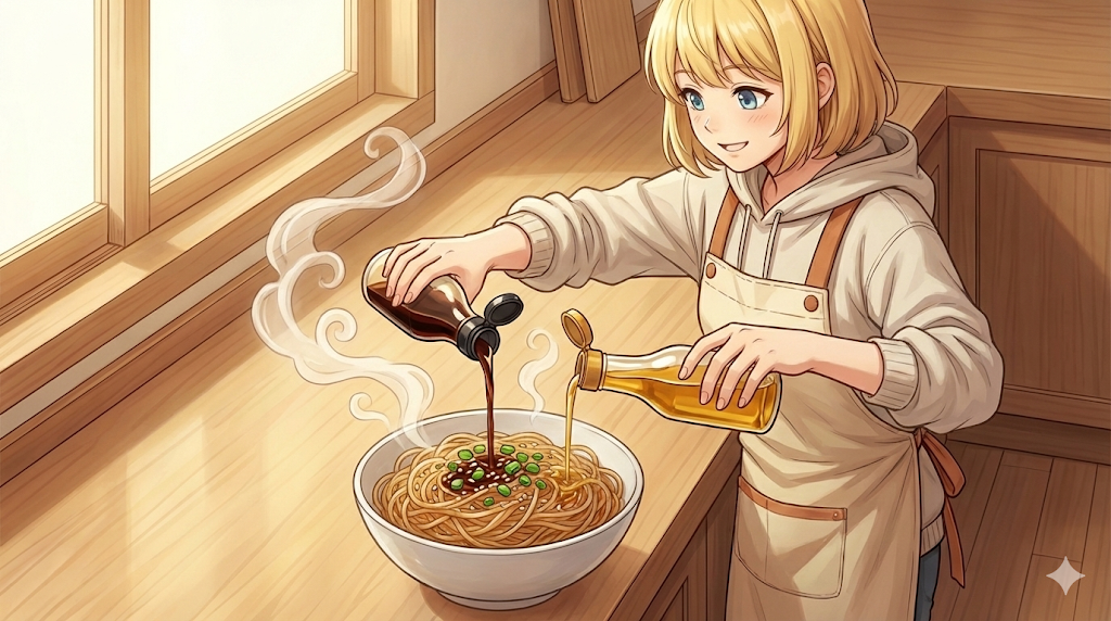 Seasoning hot noodles immediately, the secret to an Easy Japchae Recipe.