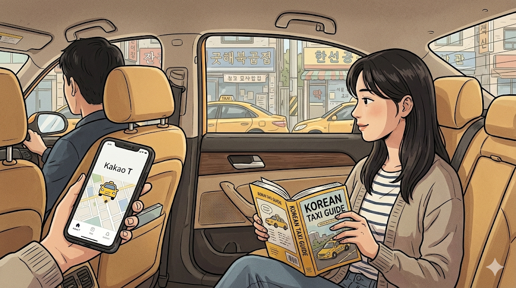Using the Kakao T app as part of the Korean Taxi Guide.