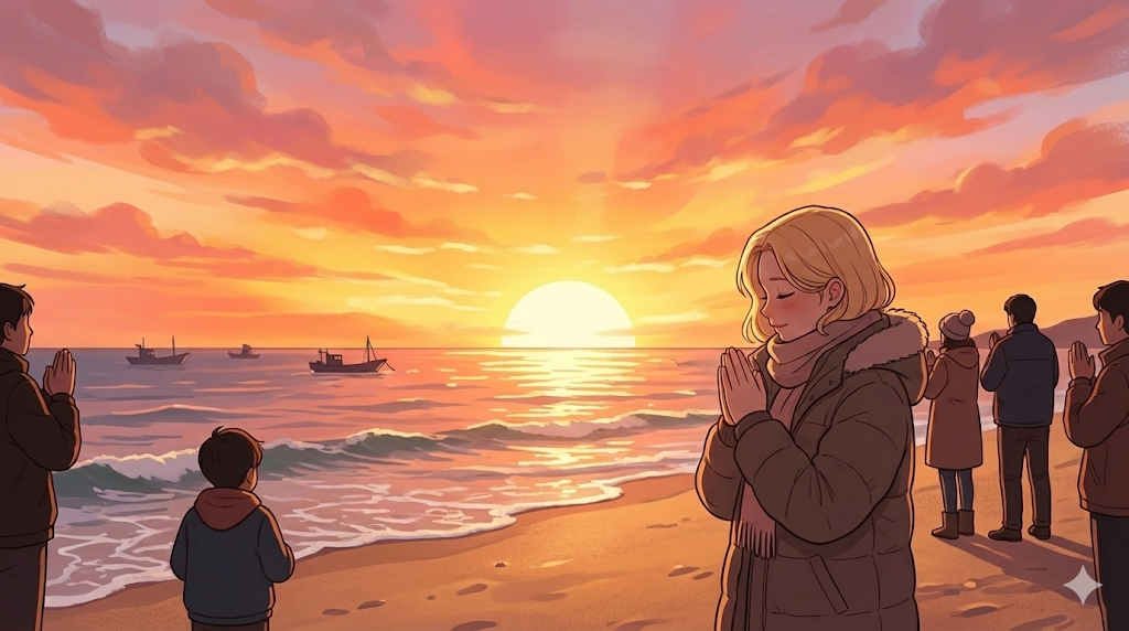 Watching the first sunrise, a core tradition of New Year's Day in Korea.