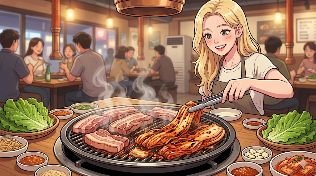 Grilling aged Kimchi with pork belly, a pro tip from the Kimchi Pairing Guide.