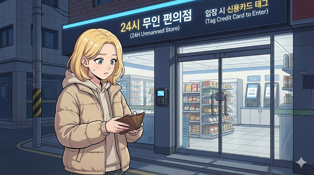 Alice trying to enter one of the many Unmanned Stores in Korea.