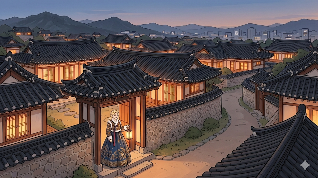 Alice arriving for her first Hanok Stay Guide experience.