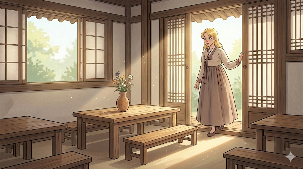 Alice beginning her journey with the Korean Tea Ceremony Guide.