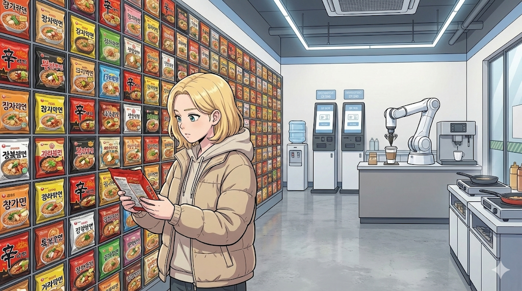 Selecting items inside a futuristic Unmanned Stores in Korea.