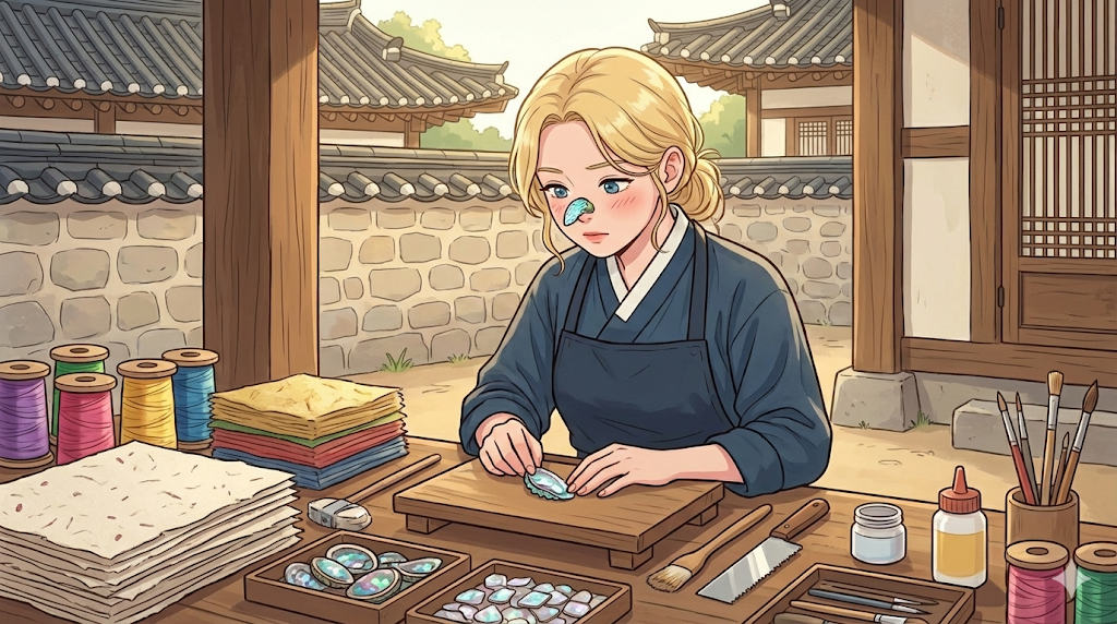 Alice starting her journey with the Korean Traditional Crafts Guide.