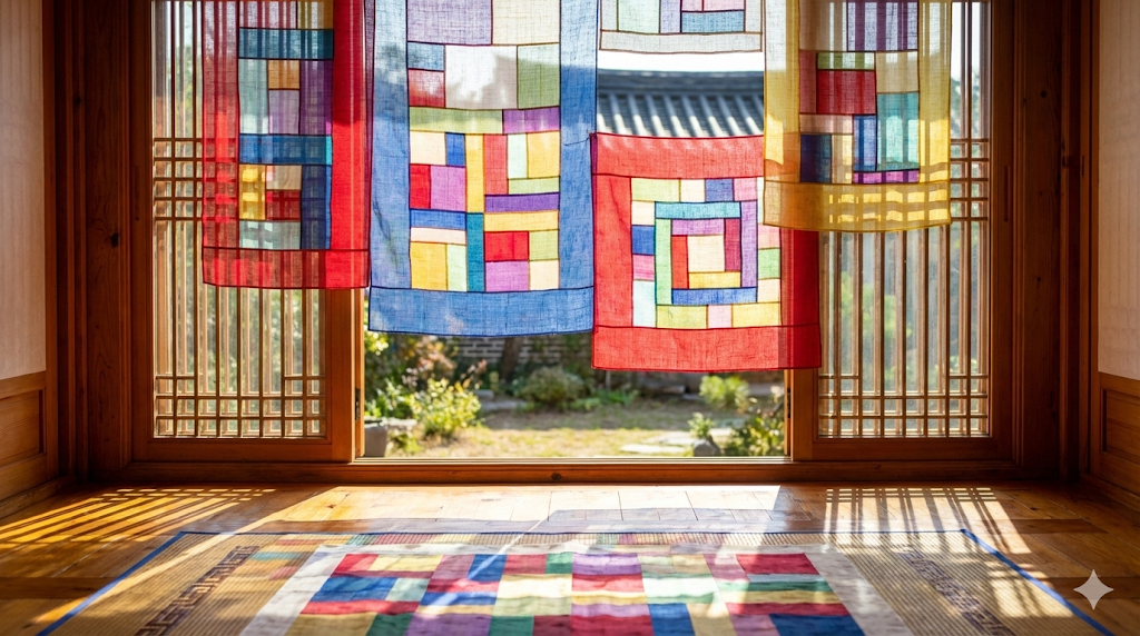 The geometric beauty of Bojagi in the Korean Traditional Crafts Guide.