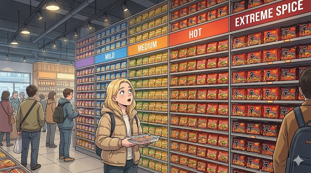 Exploring the Ramen Library at one of the Unmanned Ramen Cafes in Korea.