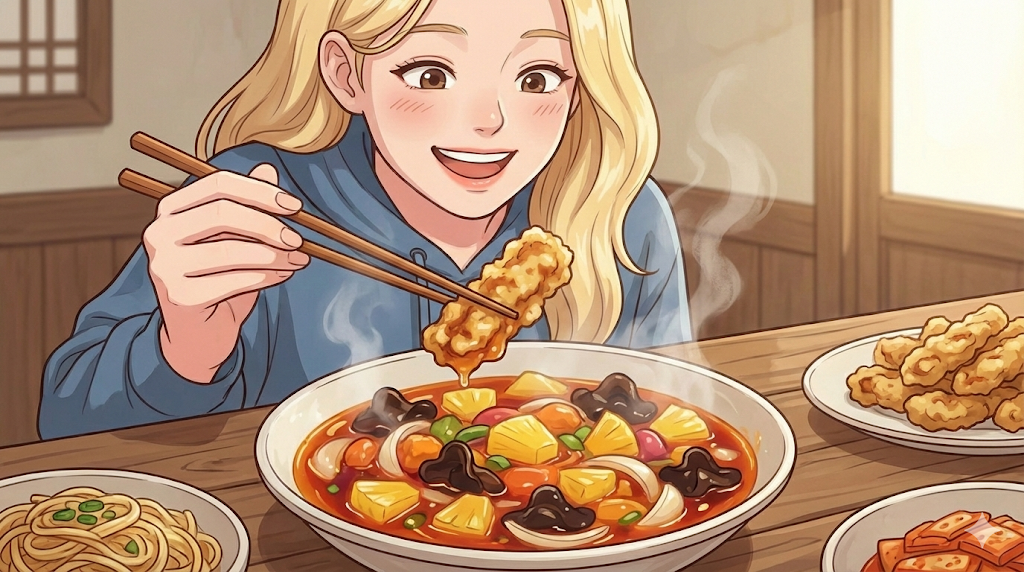 Crispy Tangsuyuk with the sauce served on the side, demonstrating the "Dipper" style.