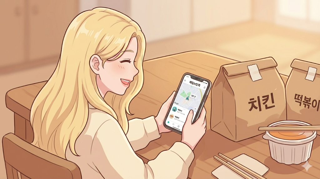 Real-time tracking feature in a Korean Delivery Culture app.