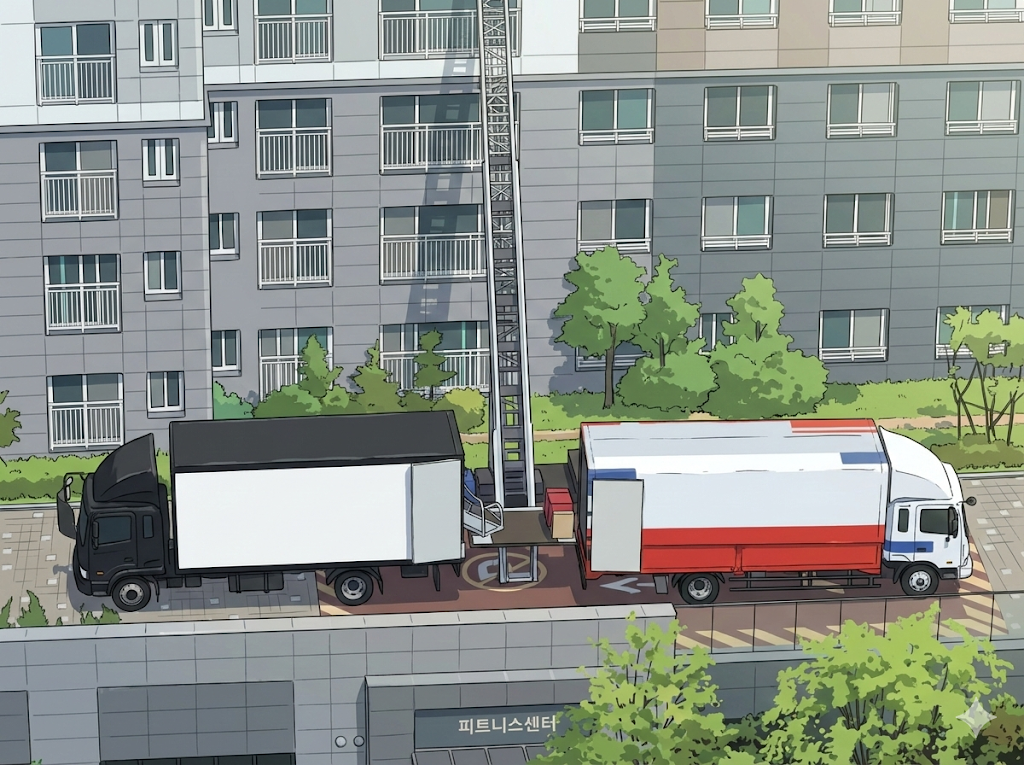 A giant ladder truck in action during a Korean Moving Culture experience.